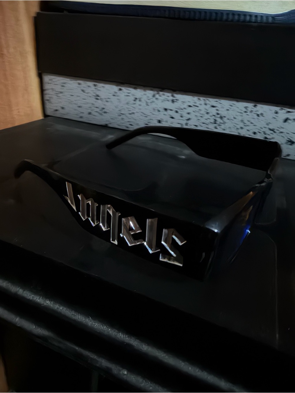 Black Palm Angels sunglasses with silver
'Palm' logo #designer #luxury